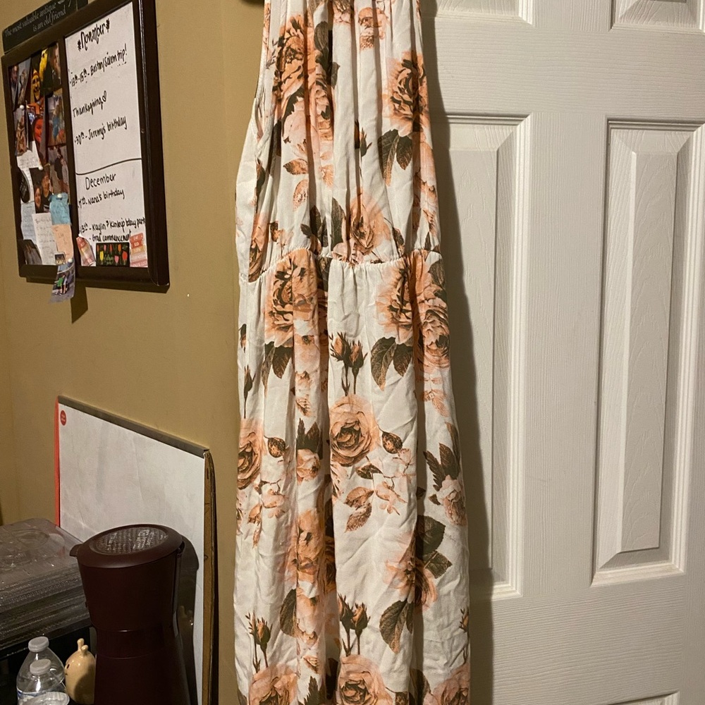 Cato Asymmetrical Dress in Cream and Brown Floral